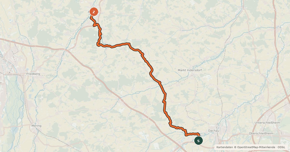 Kartenübersicht der Radroute Hopfenschleife - Wasser-Radlwege Oberbayern - Abschnitt 2
