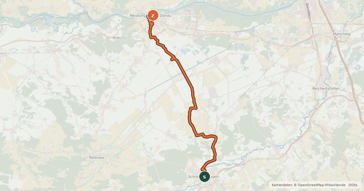 Kartenübersicht der Radroute Hopfenschleife - Wasser-Radlwege Oberbayern - Abschnitt 4