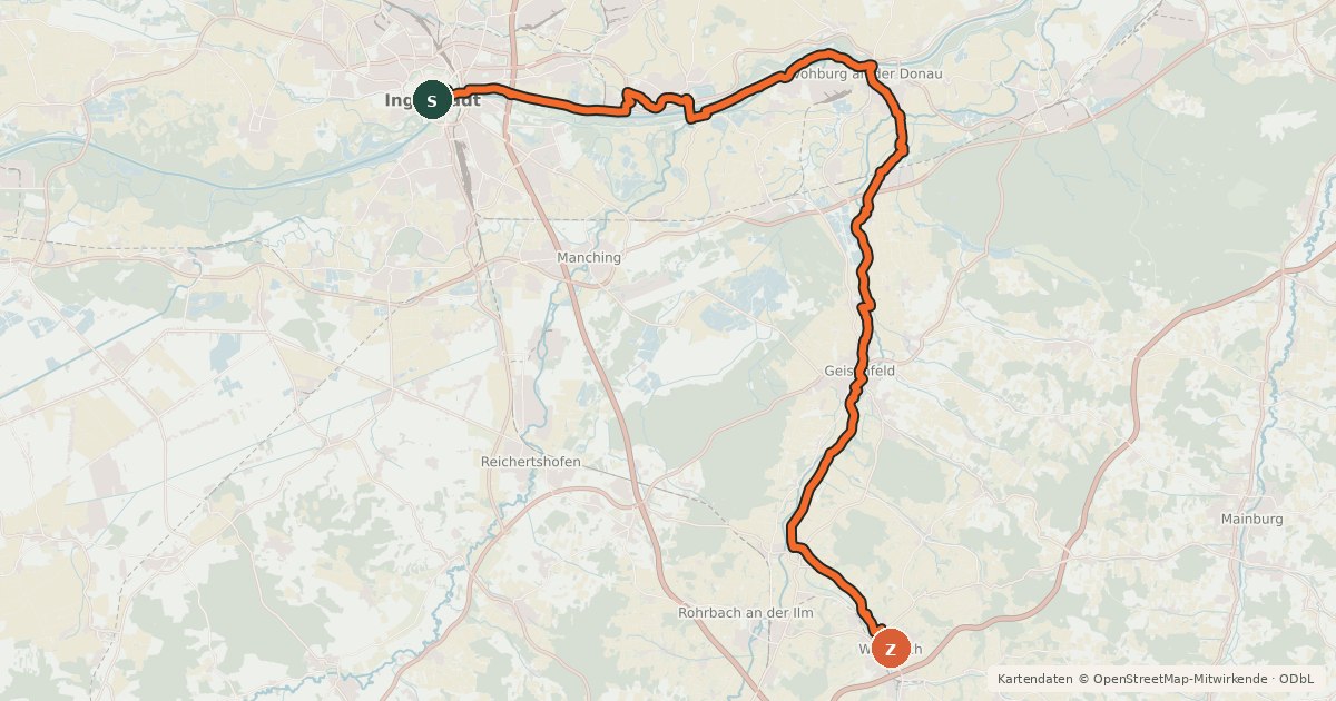 Kartenübersicht der Radroute Hopfenschleife - Wasser-Radlwege Oberbayern - Abschnitt 6