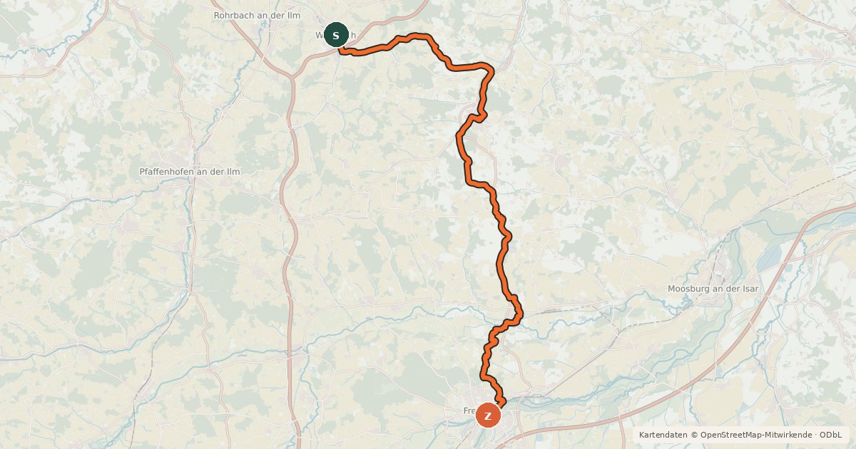 Kartenübersicht der Radroute Hopfenschleife - Wasser-Radlwege Oberbayern - Abschnitt 7