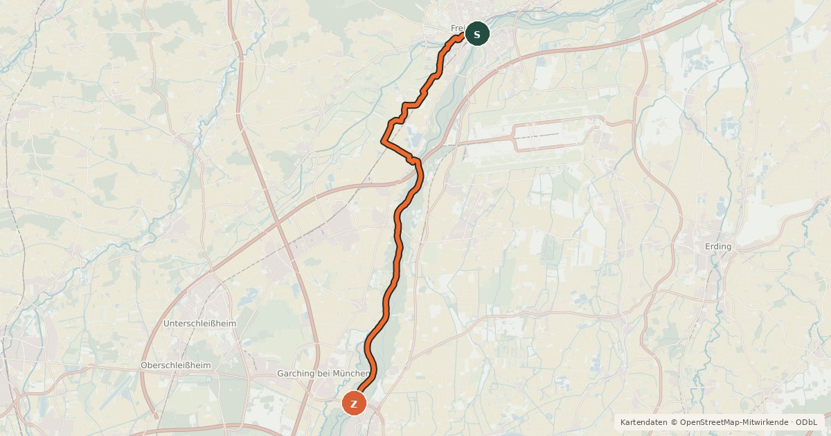 Kartenübersicht der Radroute Hopfenschleife - Wasser-Radlwege Oberbayern - Abschnitt 8