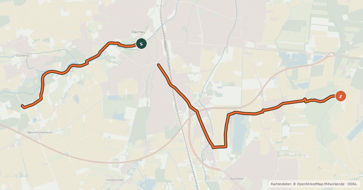 Kartenübersicht der Radroute Hopfenschleife - Wasser-Radlwege Oberbayern - Querverbindung