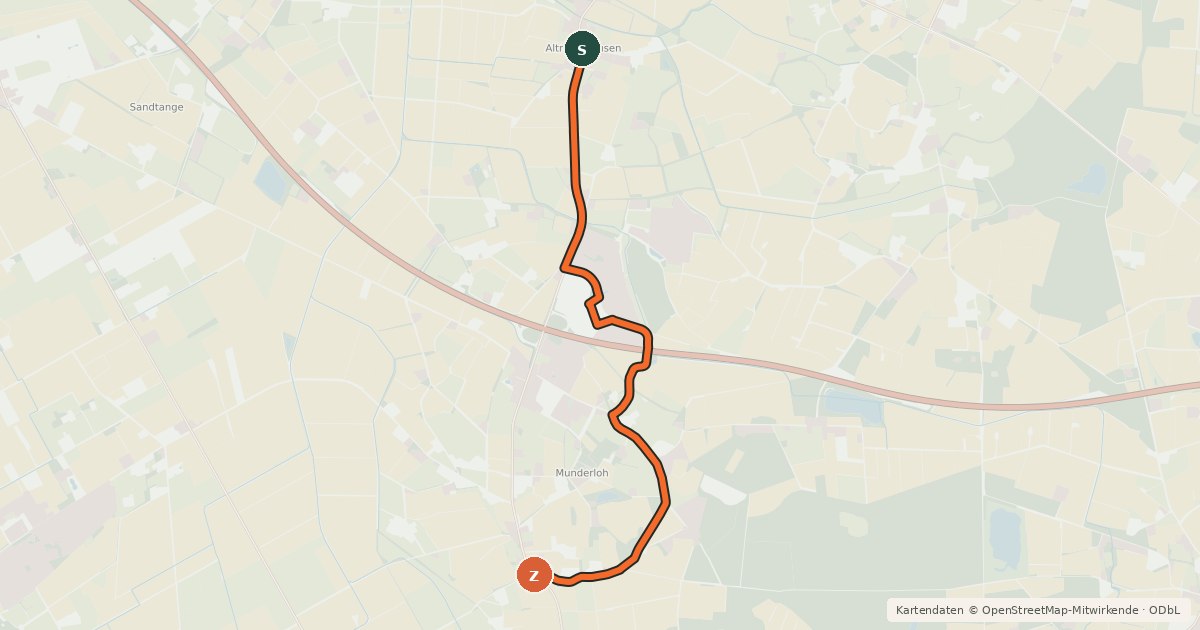 Kartenübersicht der Radroute Hude (84) - Hatten (87)