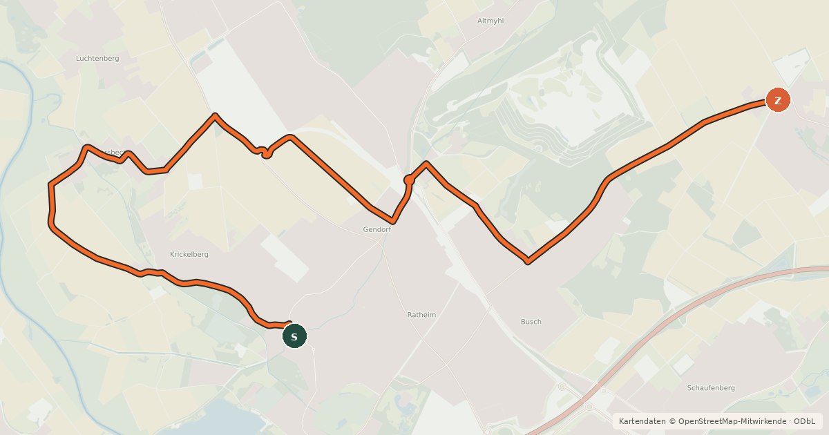 Kartenübersicht der Radroute Hückelhoven (92) - Hückelhoven (93)