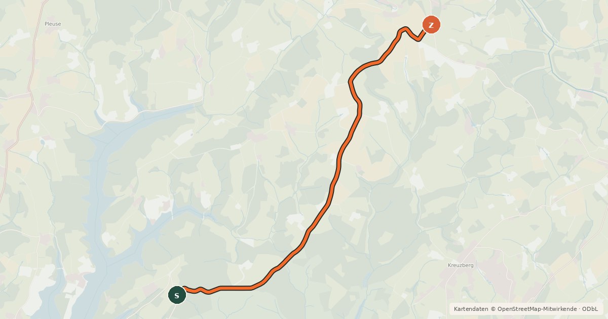 Kartenübersicht der Radroute Hückeswagen (87) - Halver (92)