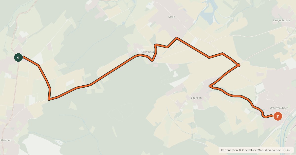 Kartenübersicht der Radroute Hürtgenwald (54) - Kreuzau (55)