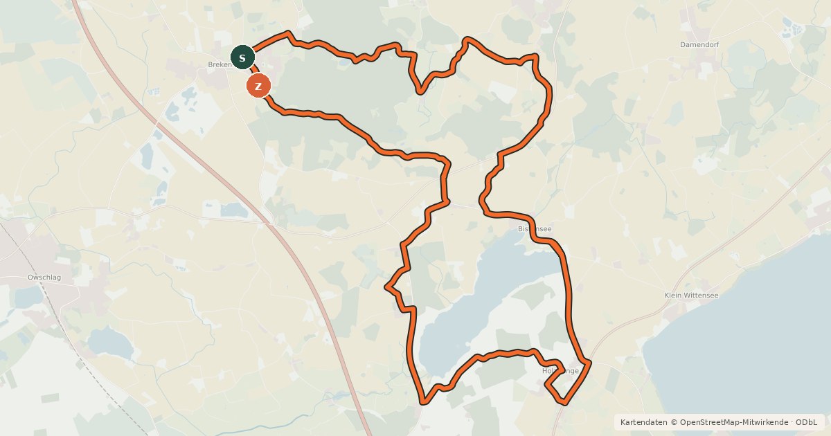 Kartenübersicht der Radroute Hüttener-Berge-Tour
