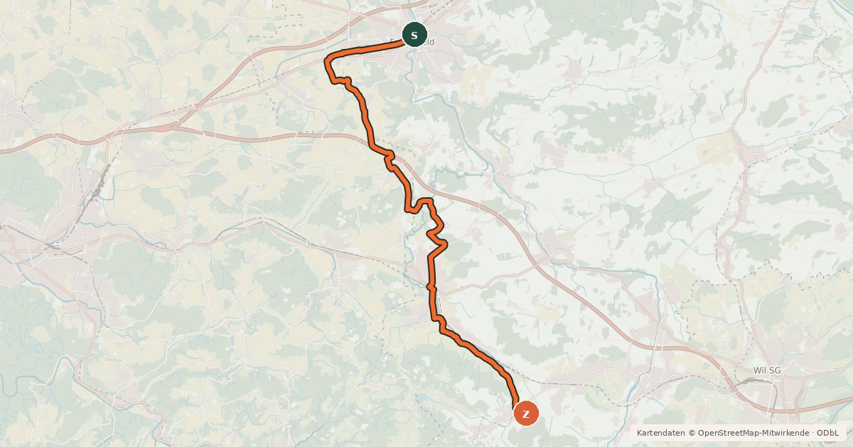 Kartenübersicht der Radroute Huggenberger-Route