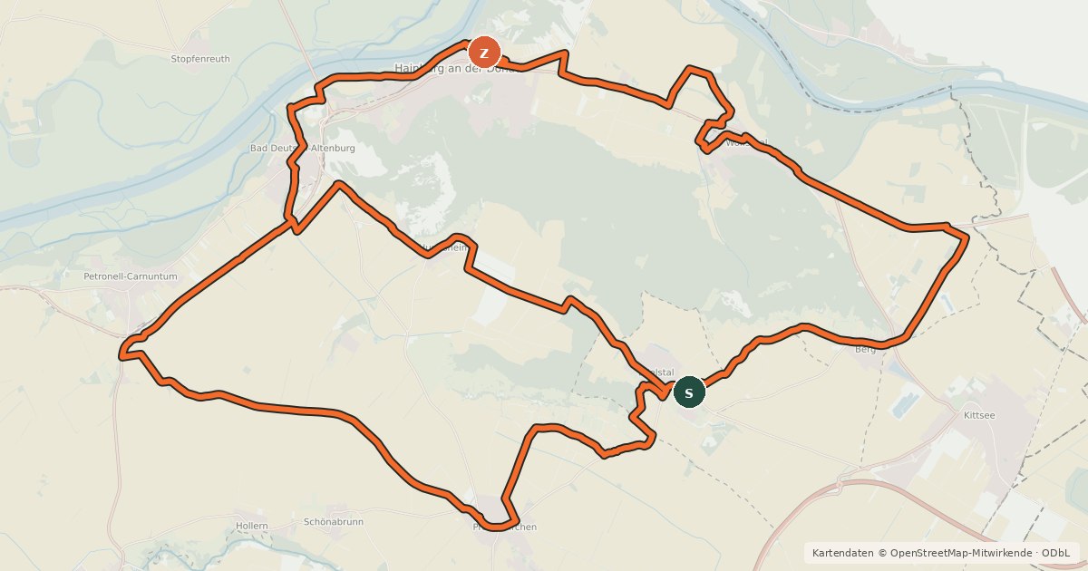 Kartenübersicht der Radroute Hundsheimer Berge Tour
