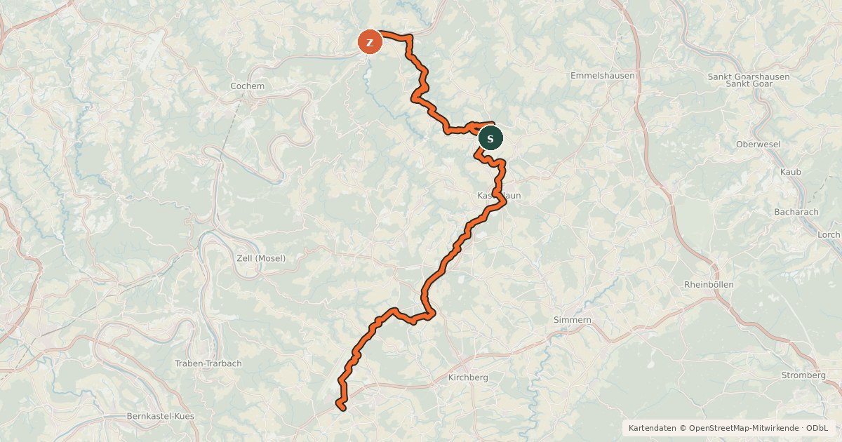 Kartenübersicht der Radroute Hunsrück-Mosel-Radweg