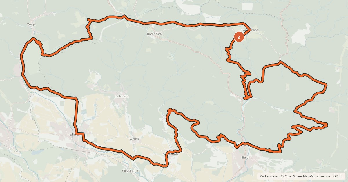 Kartenübersicht der Radroute I1 (Sophies große Südharztour )