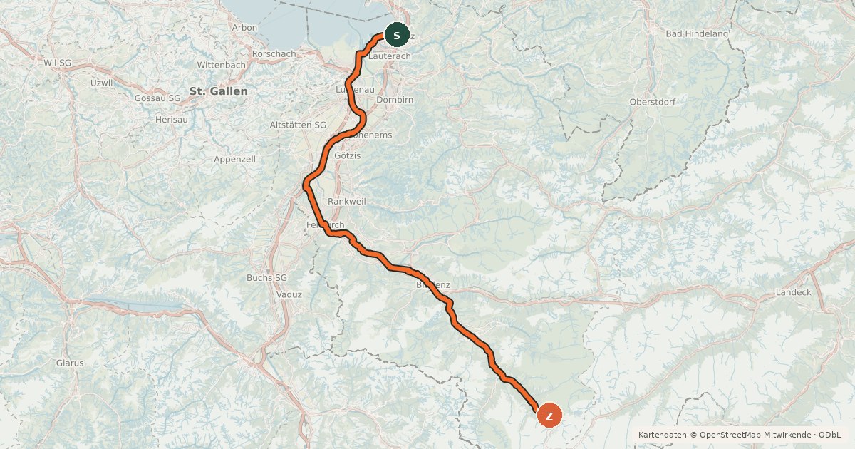 Kartenübersicht der Radroute Ill-Rhein Route