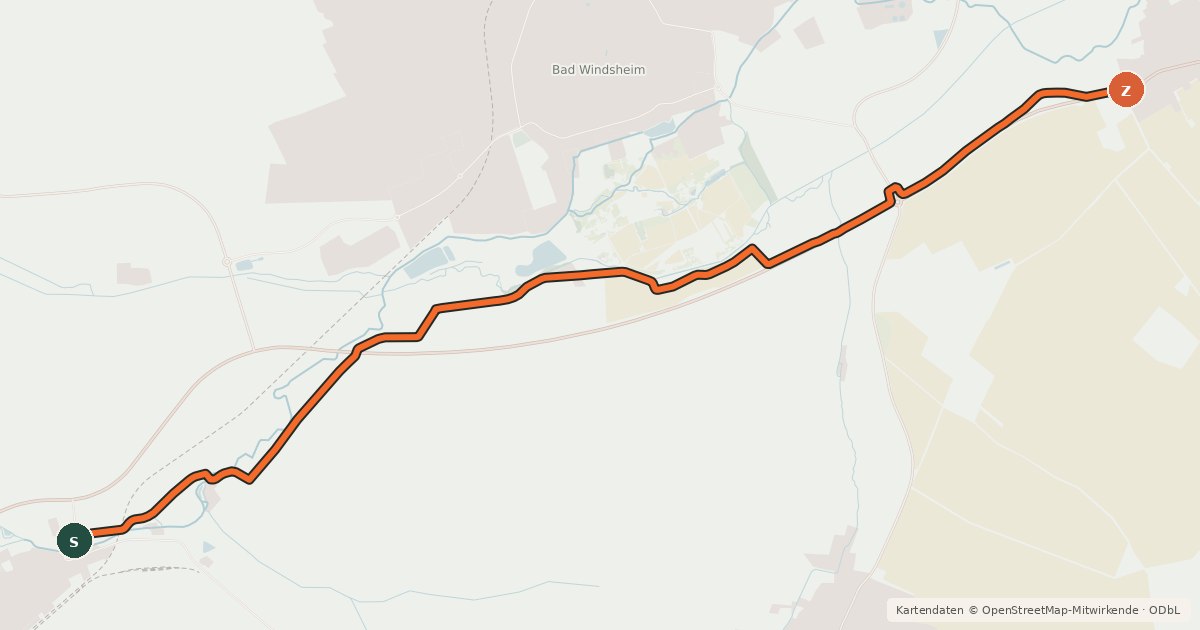 Kartenübersicht der Radroute Illesheim - Lenkersheim