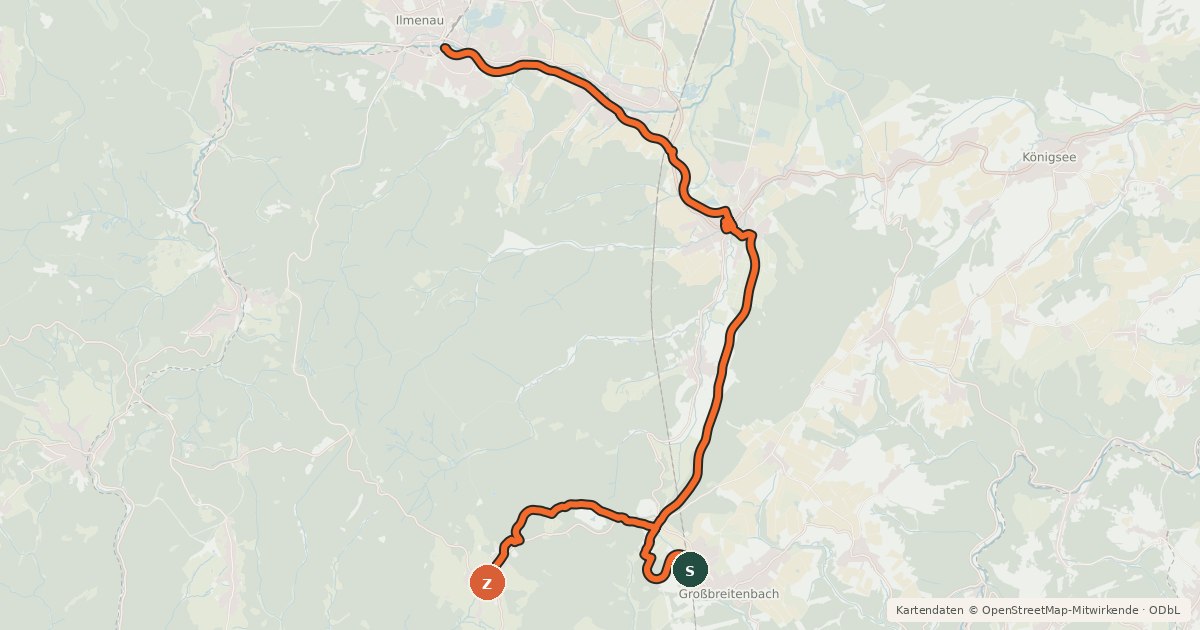 Kartenübersicht der Radroute Ilm-Rennsteig-Radweg