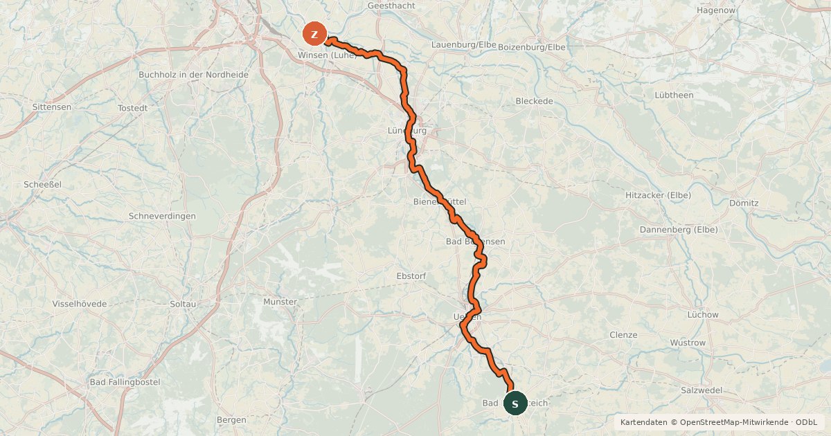 Kartenübersicht der Radroute Ilmenau-Radweg (Hauptroute)