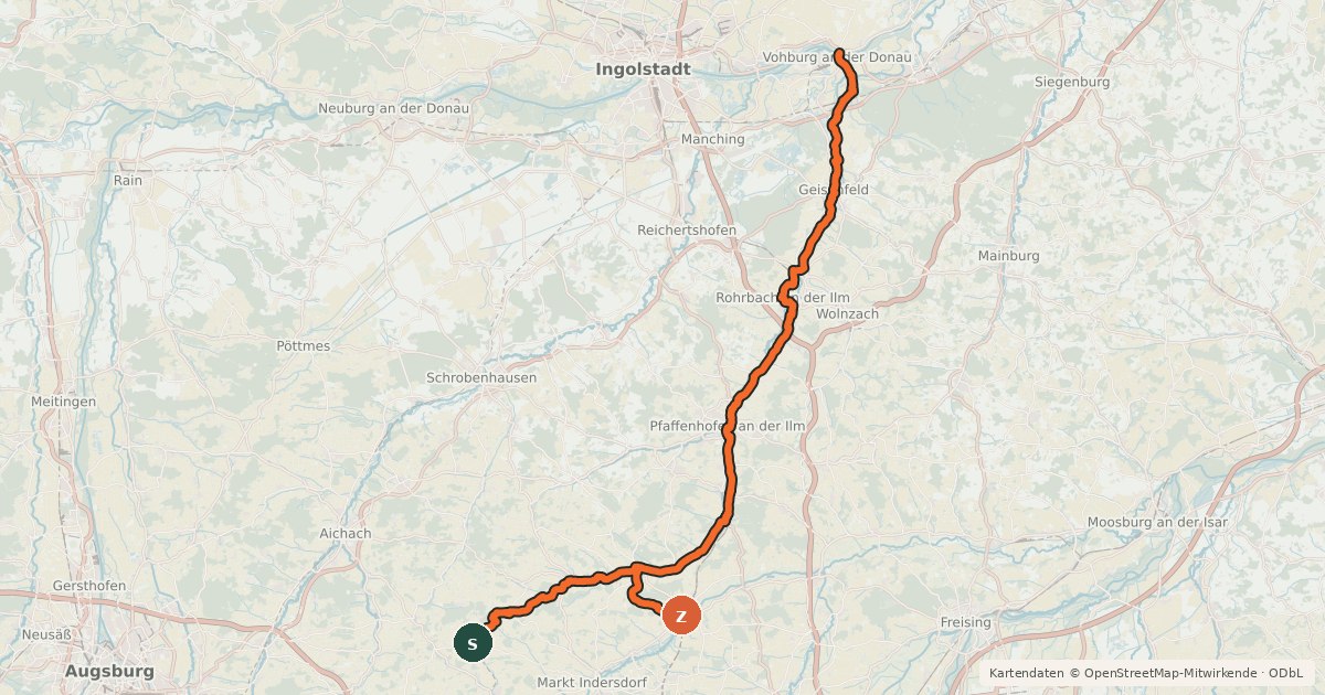 Kartenübersicht der Radroute Ilmtaltour