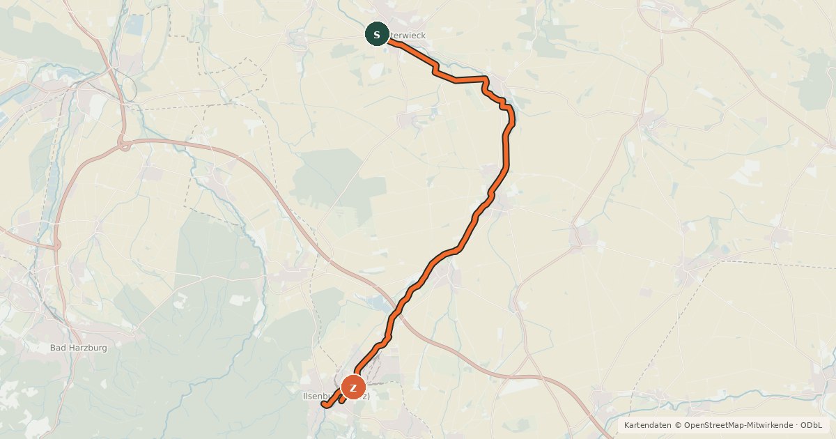 Kartenübersicht der Radroute Ilseradweg