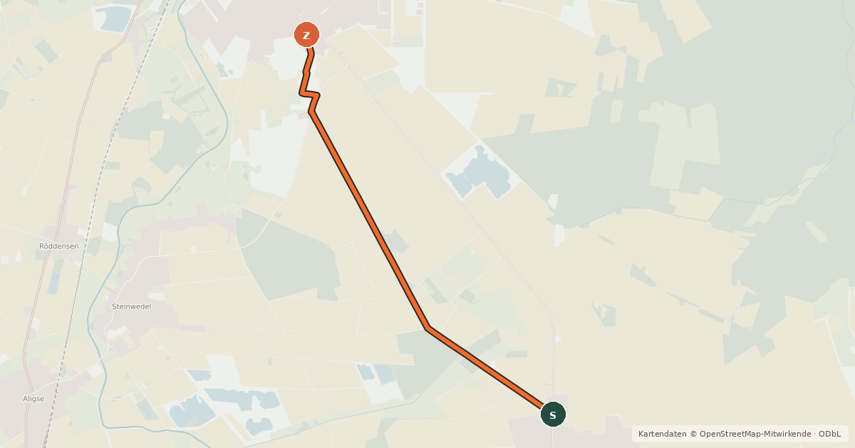 Kartenübersicht der Radroute Immensen - Burgdorf