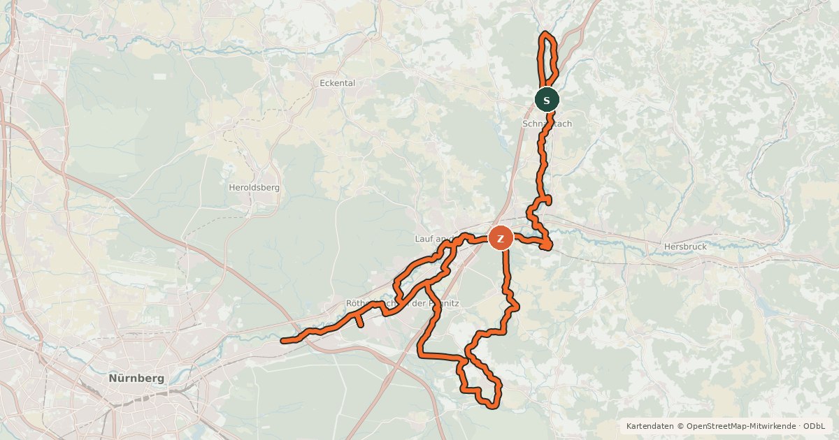 Kartenübersicht der Radroute Industriegeschichte Radtour Nürnberger Land
