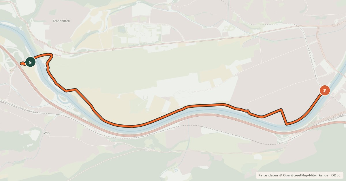 Kartenübersicht der Radroute Innradweg - Alternative Höttinger Au