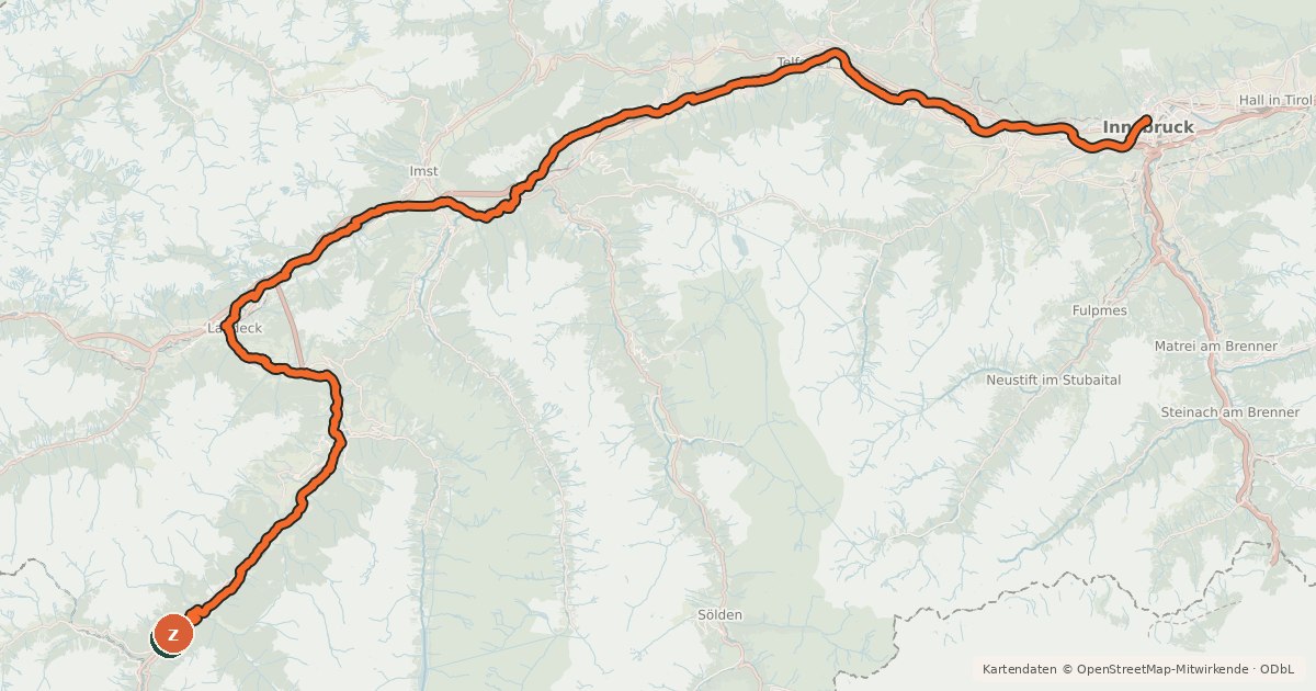 Kartenübersicht der Radroute Innradweg Tiroler Oberland