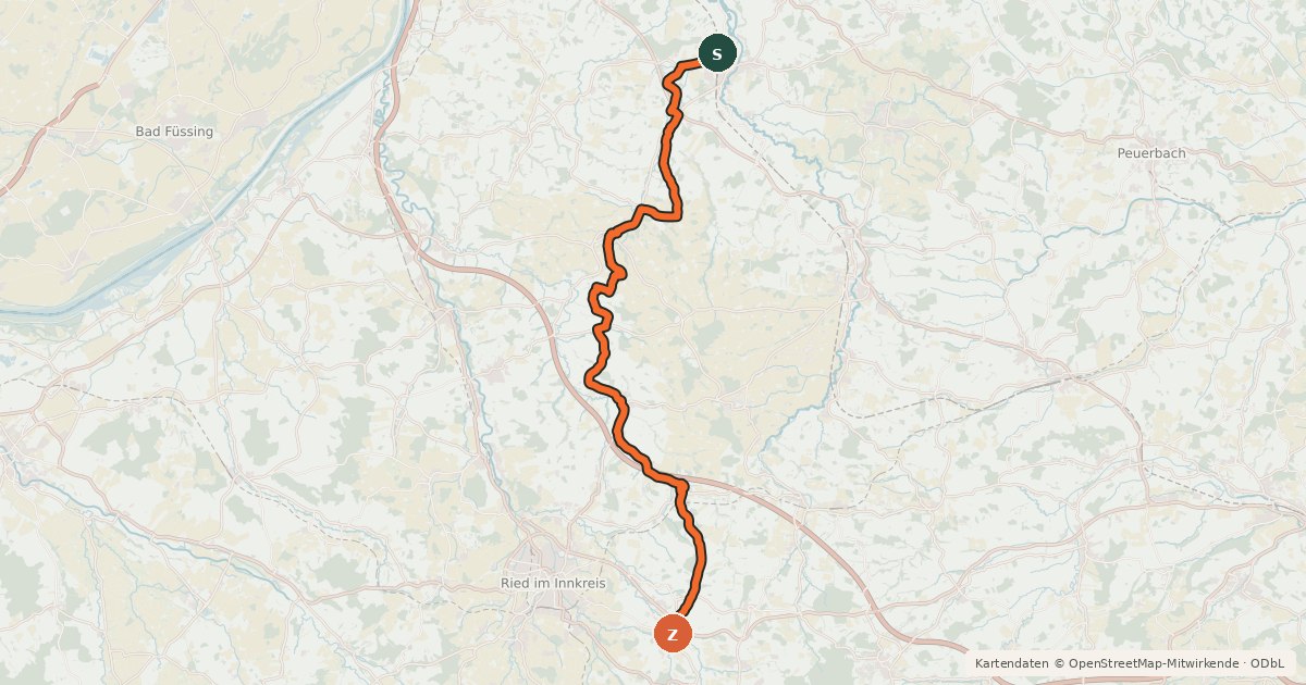 Kartenübersicht der Radroute Innviertlerweg