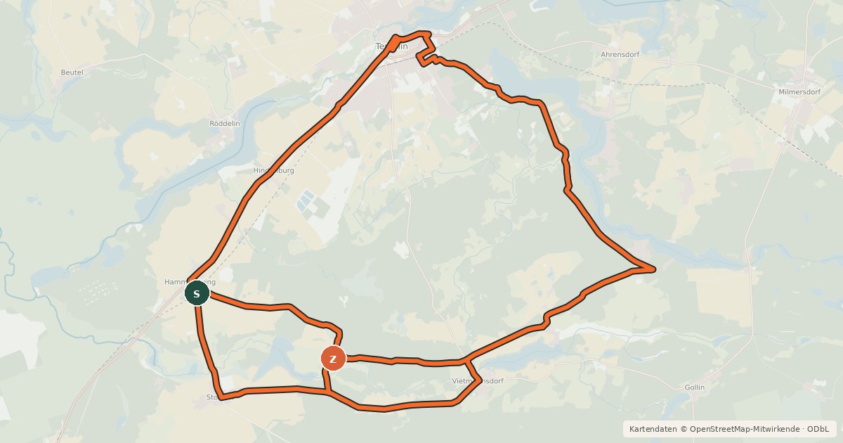 Kartenübersicht der Radroute Ins Biosphärenreservat