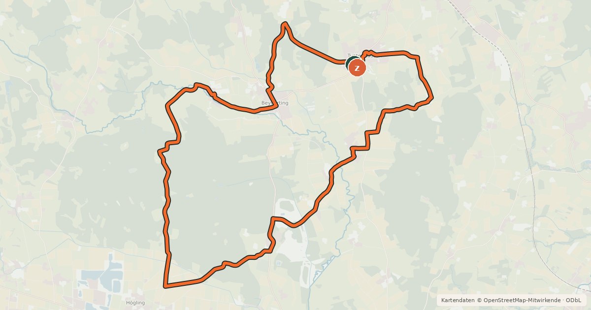 Kartenübersicht der Radroute Ins Grüne