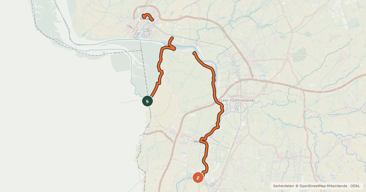 Kartenübersicht der Radroute Internationale Dollard Route