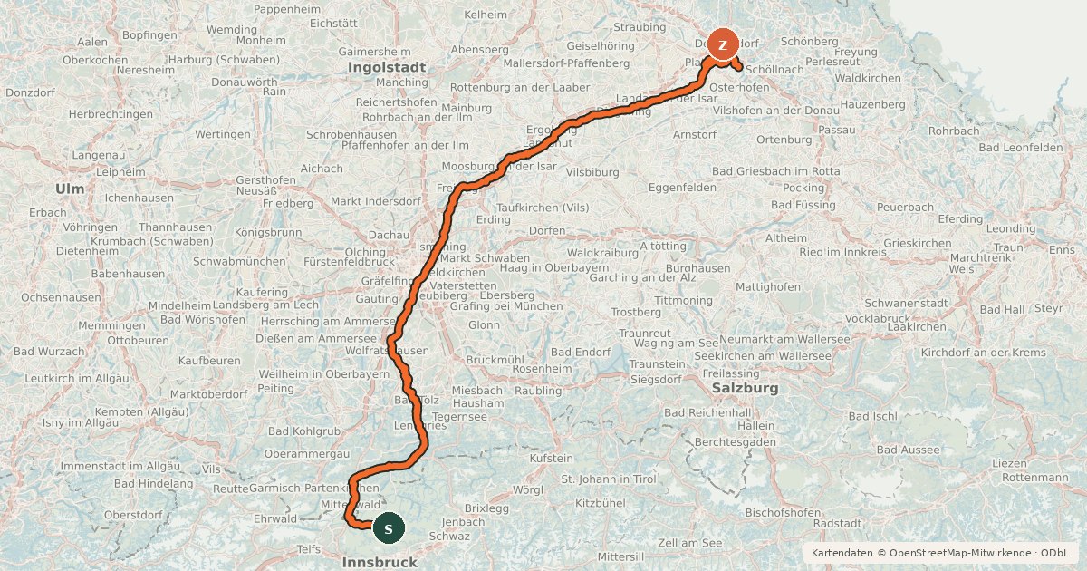Kartenübersicht der Radroute Isar-Radweg