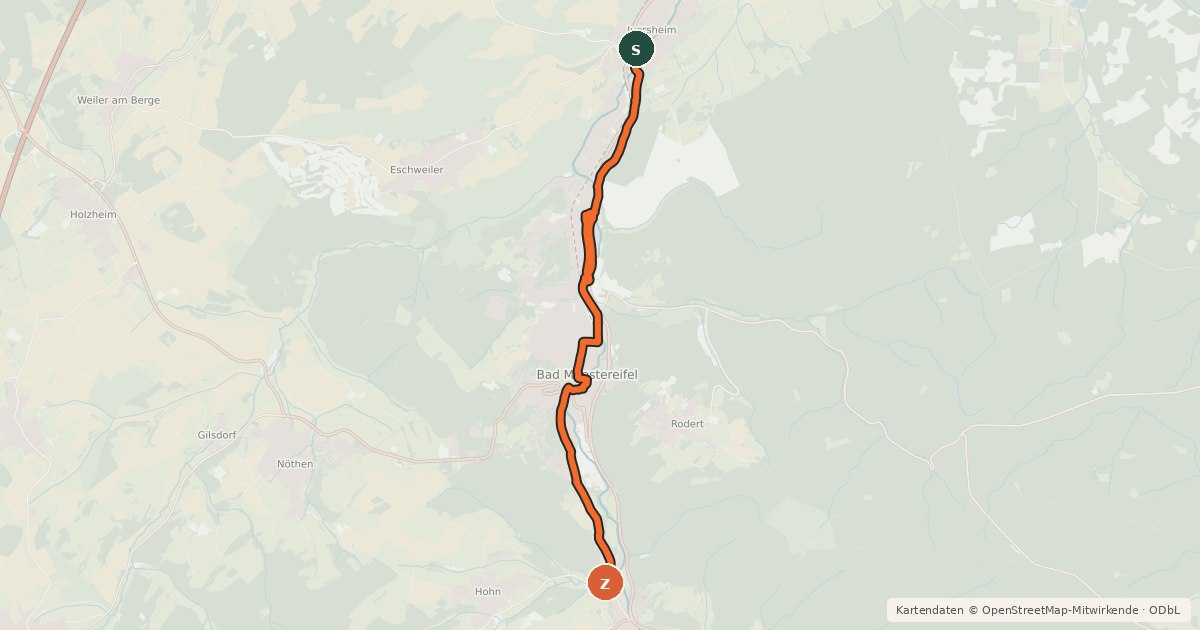 Kartenübersicht der Radroute Iversheim (96) - Eicherscheid (97)