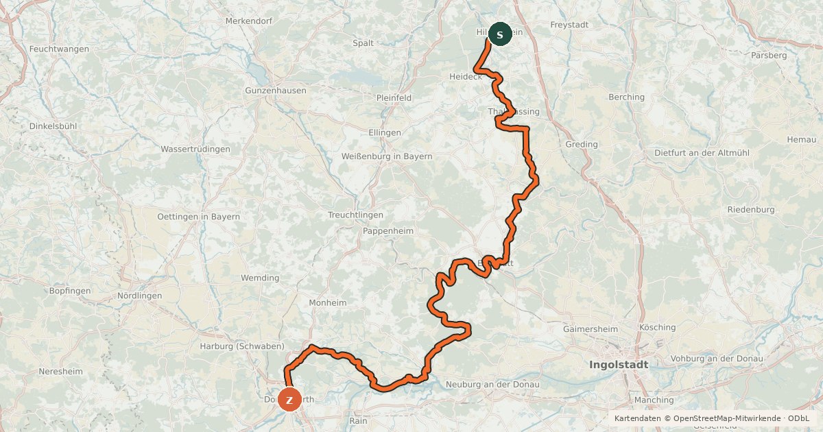 Kartenübersicht der Radroute Jakobus-Radpilgerweg