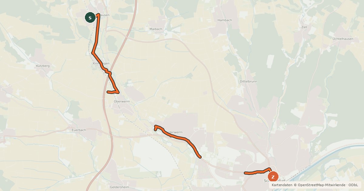 Kartenübersicht der Radroute Jakobus Radpilgerweg Fulda - Würzburg - Etappe 3