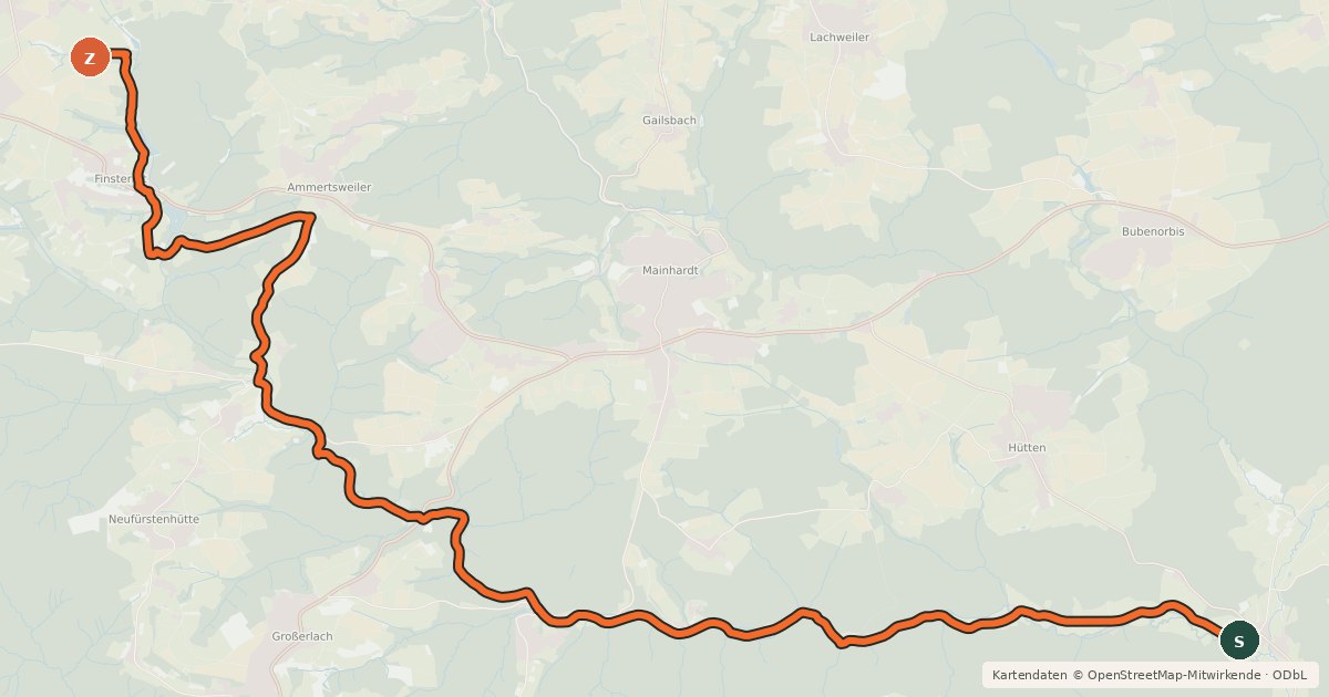 Kartenübersicht der Radroute JKT Wielandsweiler 16km