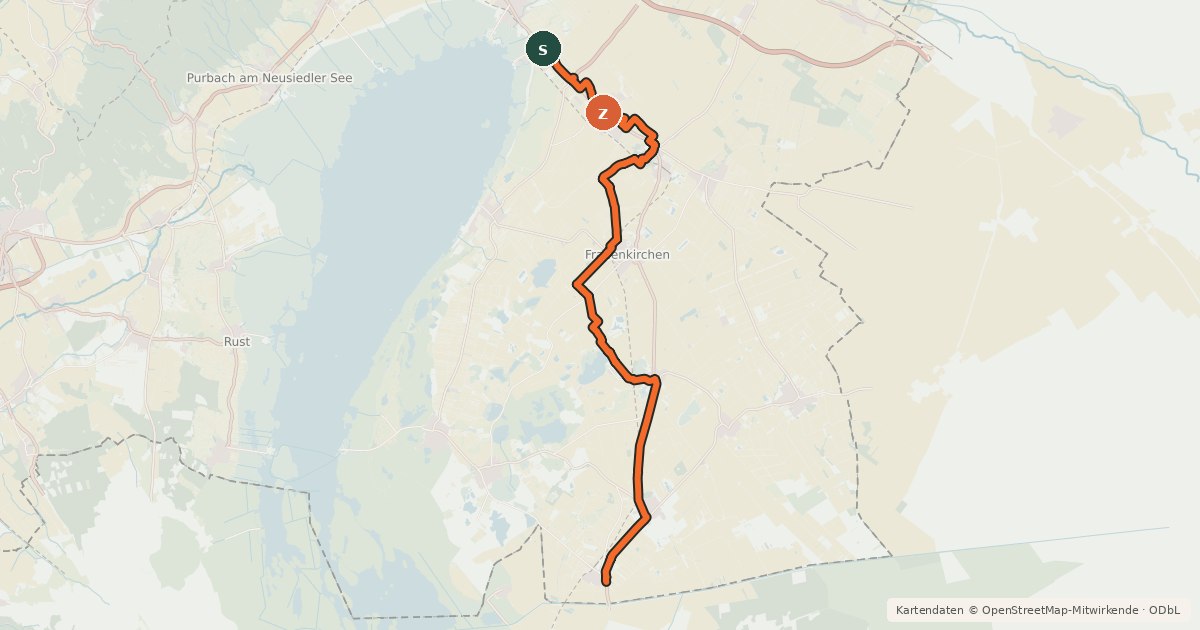 Kartenübersicht der Radroute Jubiläumsradweg R1 - Variante Seewinkel