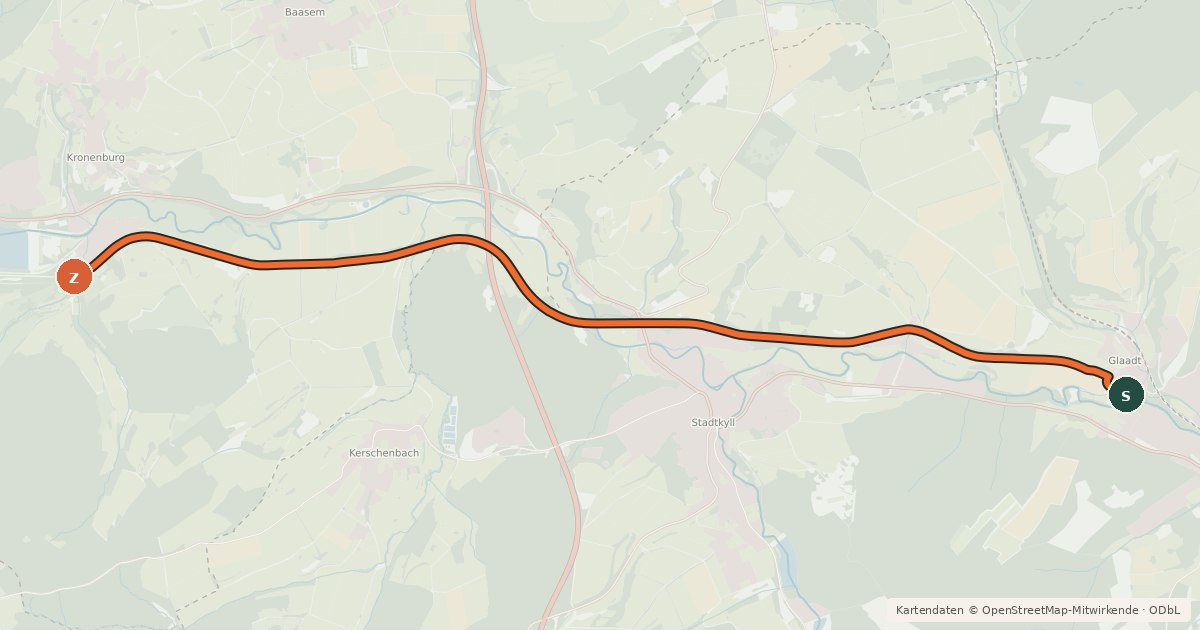 Kartenübersicht der Radroute Jünkerath (02) - Kronenburg (80)