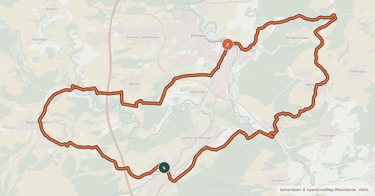 Kartenübersicht der Radroute Jungbrunnen-Route