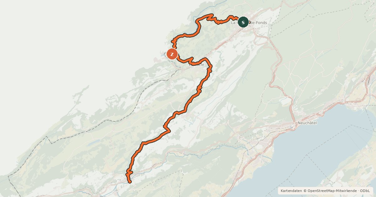 Kartenübersicht der Radroute Jura Bike