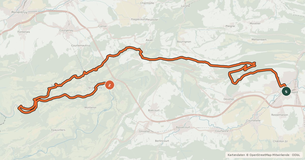 Kartenübersicht der Radroute Jura Bike