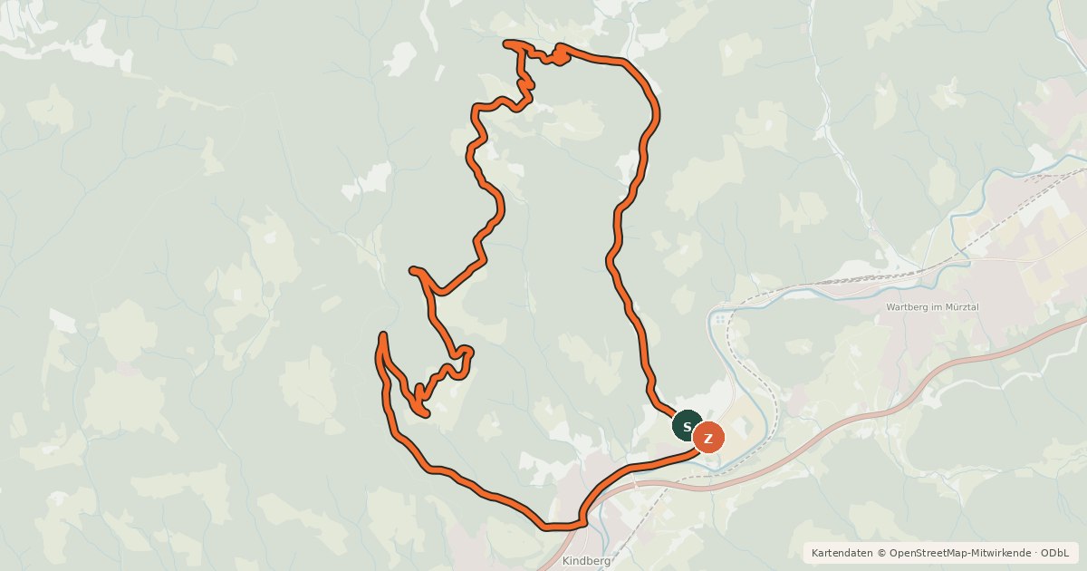 Kartenübersicht der Radroute K3 MTB-Strecke Kindberg – Zeller