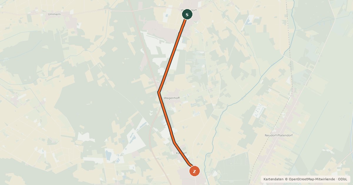 Kartenübersicht der Radroute Kästorf Im Winkel X Hauptstraße (16) - Wesendorf Ortsmitte (02)