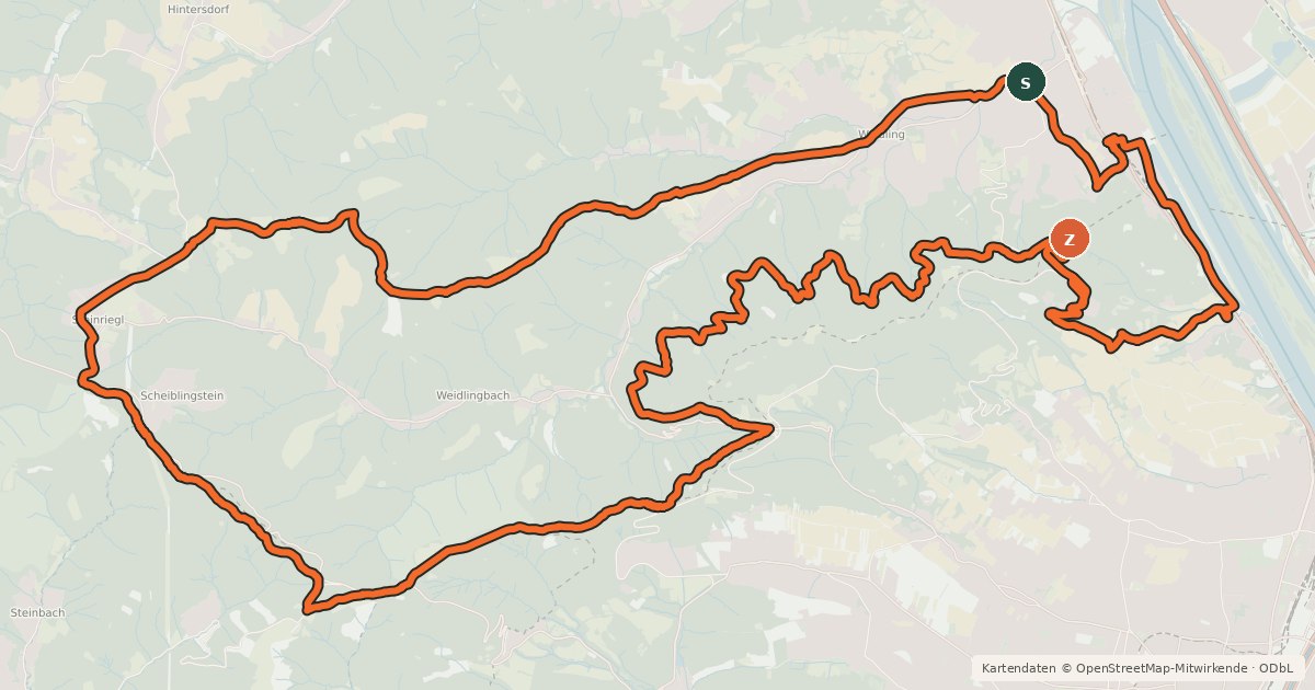 Kartenübersicht der Radroute Kahlenbergerdorf-Strecke