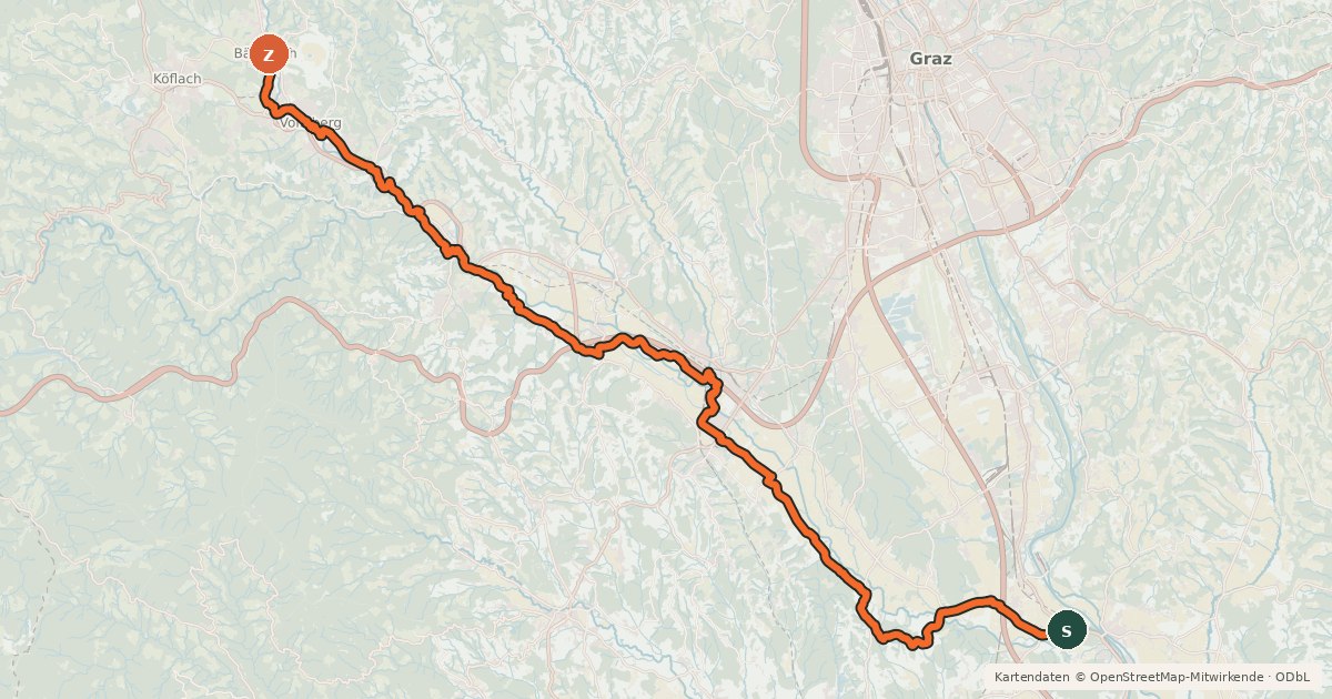 Kartenübersicht der Radroute Kainachtalradweg
