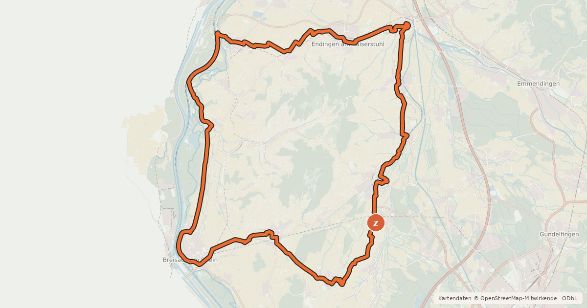 Kartenübersicht der Radroute Kaiserstuhl-Radwanderweg