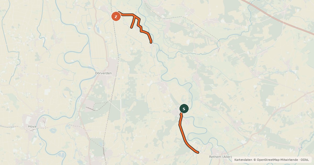 Kartenübersicht der Radroute Kali Radweg