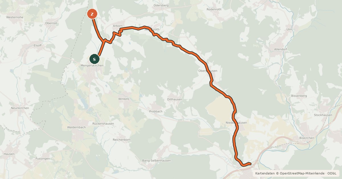 Kartenübersicht der Radroute Kallenbachradweg