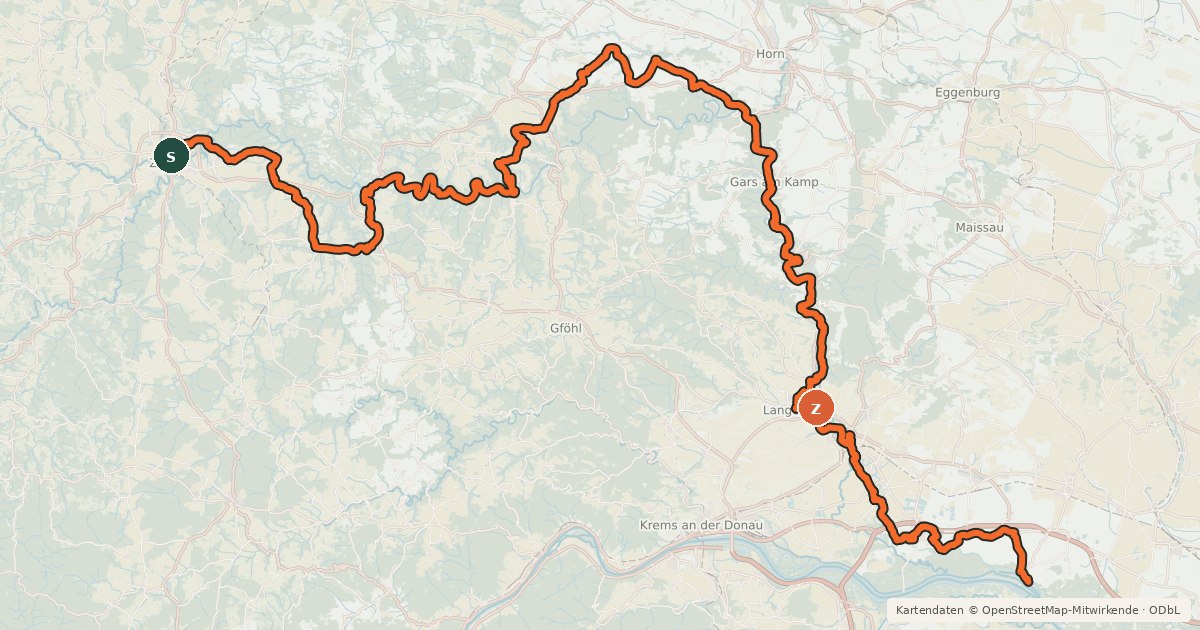 Kartenübersicht der Radroute Kamptal Radweg