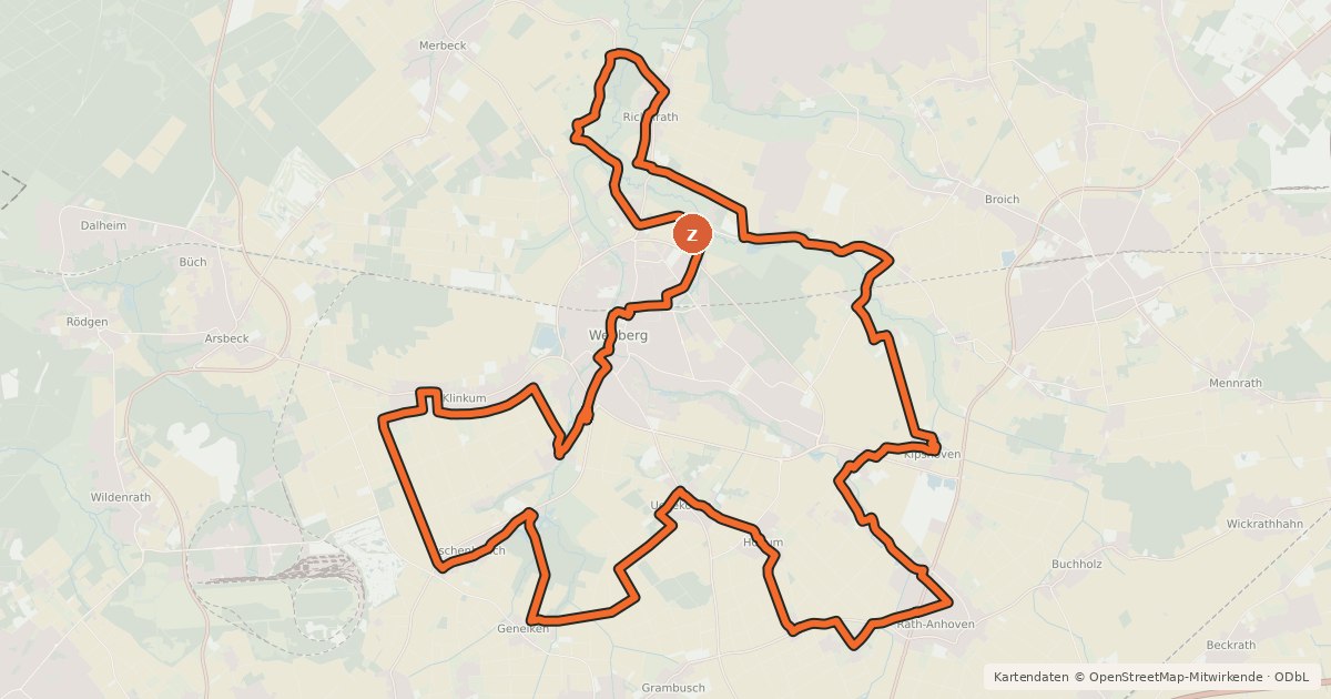 Kartenübersicht der Radroute Kapellen Route