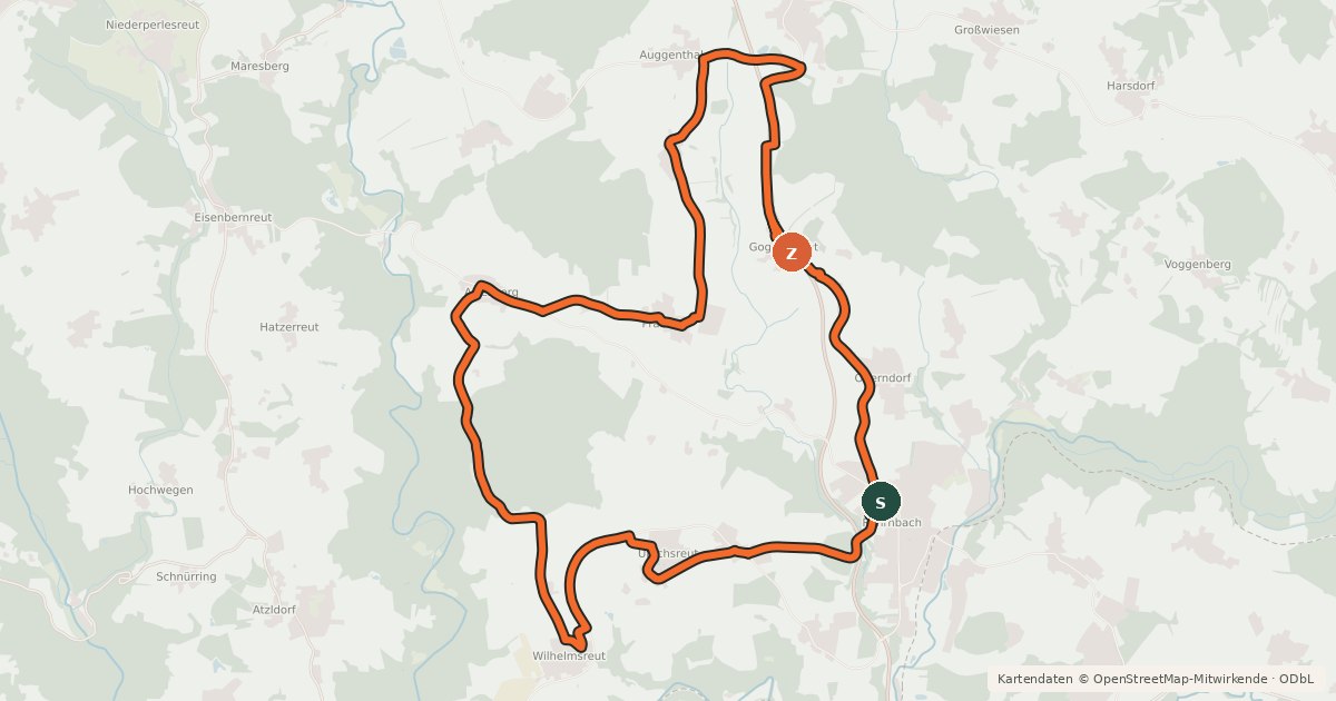 Kartenübersicht der Radroute KapellenRadWanderWeg Tour A