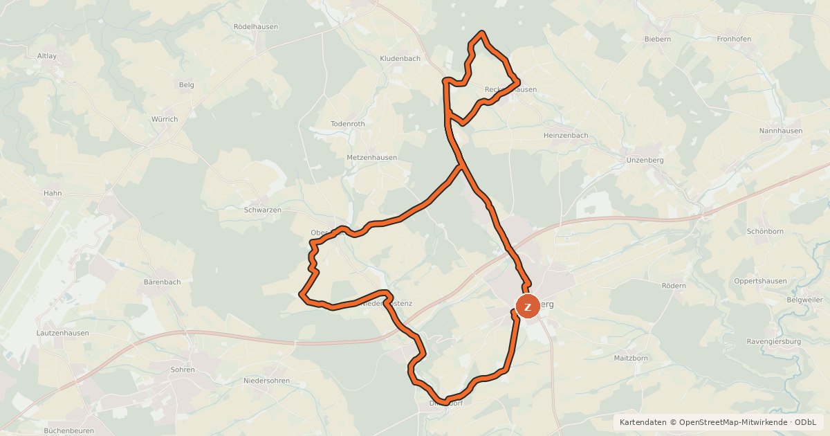 Kartenübersicht der Radroute Karl-Drais-Radweg